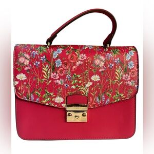 HP x 2 IMAN Pink Satchel Bag with Floral Elegance and Side Hardware Crossbody